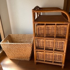 [無料でご自宅まで配達可能] ラタン収納チェスト＆バスケットセット の画像