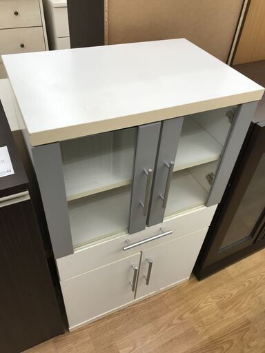 ★ジモティ割あり★  ミニ食器棚 ホワイト H101×W59×D39 クリーニング済み KJ8245