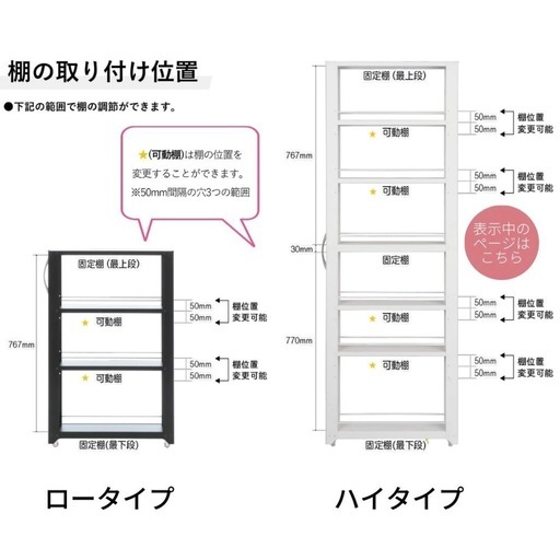 隙間収納　スチール製　トールワゴン　ホワイト