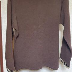 ブラウンニット レオパード柄襟 長袖