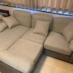 グレー 布張りツートン5人掛けコーナーカウチソファ / Grey Corner Sofa 5 Seater