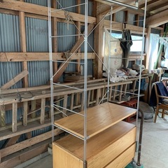 無印良品(MUJI) オーク材×ステンレス ユニットシェルフ/ワードローブバー付きの画像