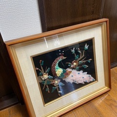 孔雀絵 天然石 額装 アート インテリア