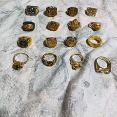 ≒j→→→m23-379/ゴールドカラー ジルコニア 指輪 リング ヴィンテージ アクセサリー 925刻印含む   素材不明品 イミテーション品 まとめ 大量の画像