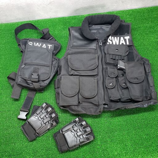 アメリカ特殊部隊 SWAT コスプレ ベスト ウエストバック グローブ 拳銃