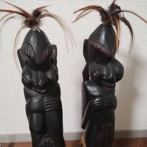 超人気ブティック 値下げしました！アジアン雑貨木彫り男女2体セット人形置物 (puu 彫刻・オブジェ