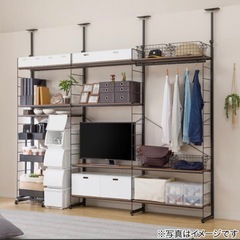 ニトリ突っ張りワイヤーシェルフNポルダ 一人暮らし3連セット(幅80cm ミドルブラウン) の画像