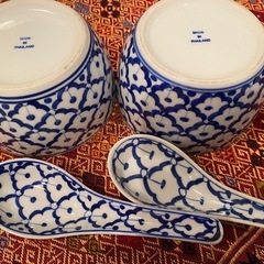 タイのパイナップル柄皿&レンゲ4点の画像