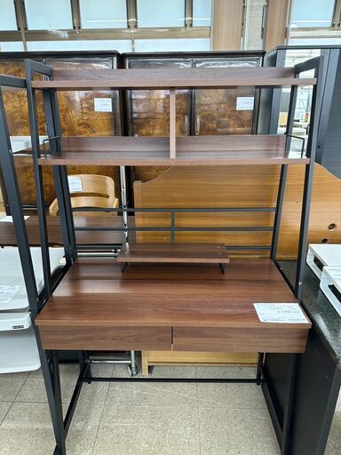 ★ジモティ割あり★ シェイケイ・プラン(株) ウッドシェルフデスク 茶 H150×D48×W91 クリーニング済み TJ10873