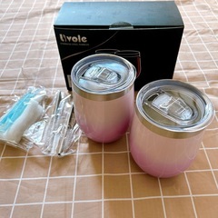 新品⭐️　ステンレスタンブラー 真空断熱 保冷 保温 蓋付き ストロー付　2個 350mlの画像