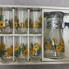 昭和レトロ 尾瀬 コップセット アデリアグラス ピッチャー ミナール8 6個 S-145 石塚硝子 (R2435ayaY)の画像