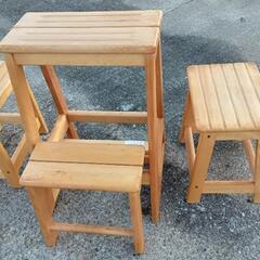 中古品 木製踏み台３個セット 木製 ステップ 2段 ステップチェ...