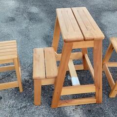 中古品 木製踏み台３個セット 木製 ステップ 2段 ステップチェア 足台 ステップ台 スツール 踏台 脚立 はしご 簡易椅子 トイレ 玄関 階段 ナチュラル 北欧 シンプルの画像