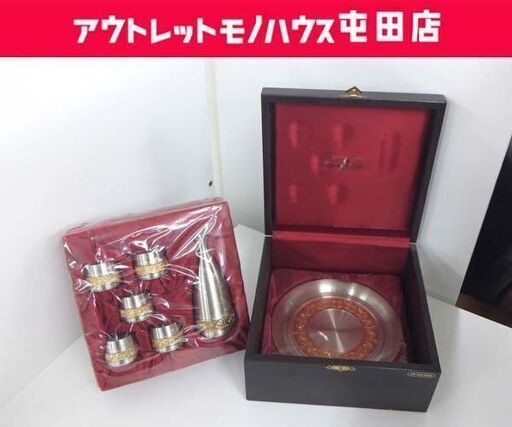 未使用 SELWIN PEWTER 錫製 酒器 プレート×1 徳利×1 お猪口×5 計7点セット 24KGP 専用箱付き セルウィンピューター 札幌市 屯田