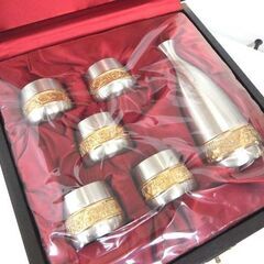 未使用 SELWIN PEWTER 錫製 酒器 プレート×1 徳利×1 お猪口×5 計7点セット 24KGP 専用箱付き セルウィンピューター 札幌市 屯田の画像