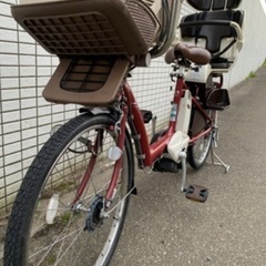 <受け渡し予定者決定>アンジェリーノ　前後チャイルドシート付き 電動自転車(充電器、リトルキディーズ防寒レインカバー付き)の画像