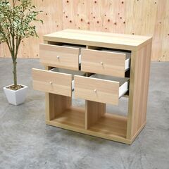 【2/19受渡完了】≪zyt1890ジ限≫ 美品 IKEA/イケア シェルフユニット KALLAX/カラックス 引き出し4段付き（引き出し4杯）ホワイトステインオーク調 495.729.22 中古家具/宮城県仙台市 70118-11の画像