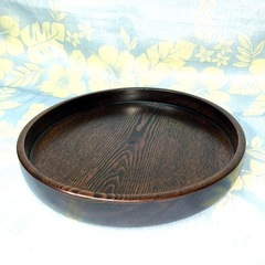 拭漆木製丸茶盆　トレー ダークブラウン 約30cm