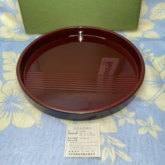 木製堅地漆器 丸盆大小2枚セット25cm・21cmの画像