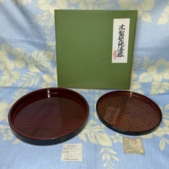 木製堅地漆器 丸盆大小2枚セット25cm・21cmの画像