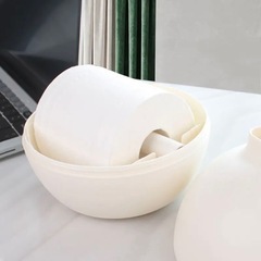 1.新品　ティッシュボックス　ラウンド　壺形　ポット　オブジェ　ベージュ　ホワイトの画像