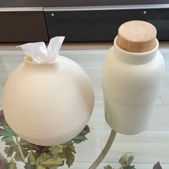 2.新品　ティッシュボックス　ラウンド　壺形　ポット　オブジェ　ベージュ　ホワイトの画像