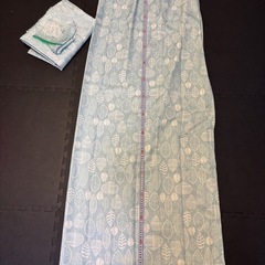 【美品】カインズ　ミントグリーン 葉柄 ドレープカーテン　2枚セットの画像