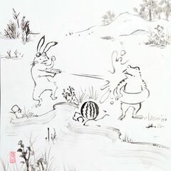 鳥獣戯画を色紙に描く★全１２回の画像