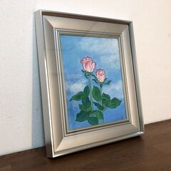 薔薇真作 作者不明 壁アート ばら油彩画リビングルーム装飾 シルバー額付き静物画バラの画像