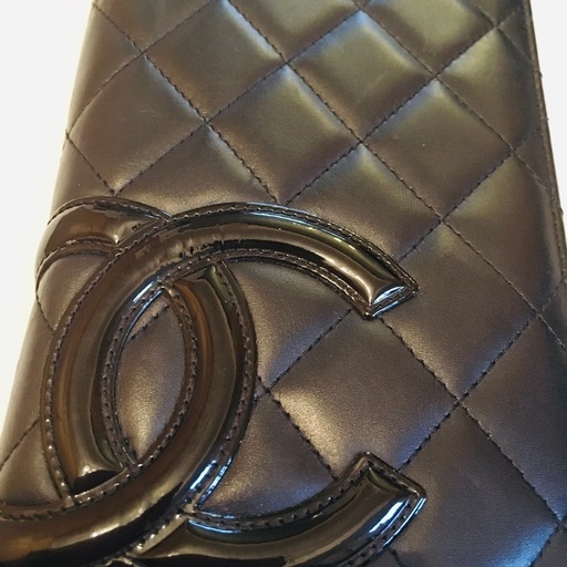 美品　CHANEL シャネル カンボンライン 二つ折り長財布 ピンク×黒　ブランド　A26717