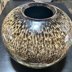 陶器製 水鉢 球形 黒金色模様
