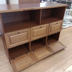 ★ジモティ割あり★  フラップ式収納棚 ブラウン H99×D43×W132 クリーニング済み TK4266の画像