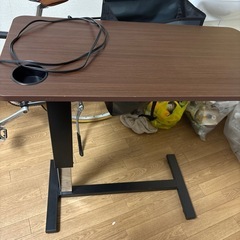 サイドテーブル 昇降式 幅80cm キャスター ドリンクホルダー...