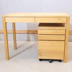 SUGIKOJO(杉工場)のレクス アルダー材 パーソナルデスク＆ワゴンです。お子様の学習机としてはもちろん在宅ワークのパソコンデスクとしてもおススメ♪コンパクトな北欧スタイルな事務机です。の画像