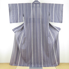 夏着物 小紋 単衣 絽 夏用 飾り縞文様 正絹 紫色 広衿 仕立...