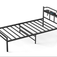 シングル 【高密度エアアートマットレス付】 宮棚LED照明付 コンセント２口付 耐荷重300kg パイプベッド 2段階高さ調整 スチールベッド ムーンZ