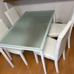 ダイニング　ガラステーブル　チェアーセット　ガラス　白　ダイニン...