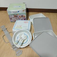 未使用　2段お弁当箱　取り皿付　スプーンフォーク付き　アウトドア...