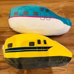 【美品】京都鉄道博物館　ドクターイエロー　はやぶさ　もちもちクッションぬいぐるみ　２点セットの画像