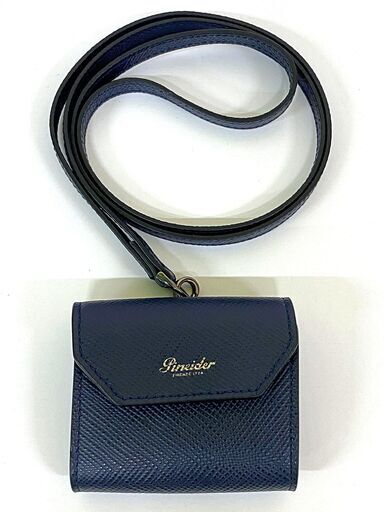 pineider ピナイダー PS11SW ストラップ レザー ミニポーチ ポシェット コインケース ウォレット 紺 ダークブルー