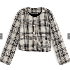 チェック柄のファー付きクロップドジャケット GRL(ta100)の画像