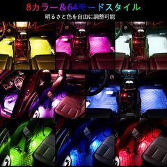 車用 LEDテープライト72LED RGB 車内LEDライト車内装飾用 音に反応 音楽同期 1600万色切替 超高輝度 防水 フットランプ 足下照明 イルミネー 足元照明 アプリコントロールリ モコン付きの画像