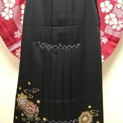 超ロングused女子袴　デザインプリント黒の画像