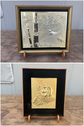 【GO-477】黄金画 竹と雀 布袋 置物
