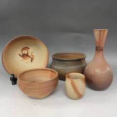 🌏🌏🌏kt6/48　備前焼 茶道具 まとめて ５点 素焼き 茶道...