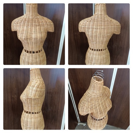 [八3488] 【美品】ラタン製トルソー　外形寸法　高さ1460㎜ 幅(腕から腕)420㎜ 奥行き(胸の位置)250㎜