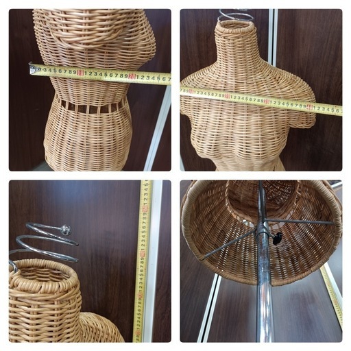 [八3488] 【美品】ラタン製トルソー　外形寸法　高さ1460㎜ 幅(腕から腕)420㎜ 奥行き(胸の位置)250㎜