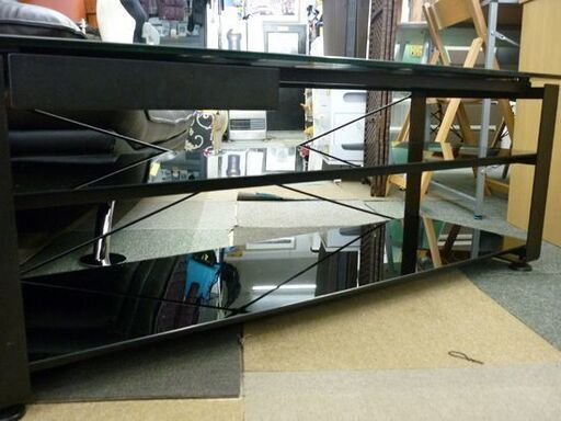 ☆テレビボード TV台 幅1200mm 奥行400mm 高さ450mm ガラス板 黒 テレビ台 TVボード ローボード 札幌 北20条店
