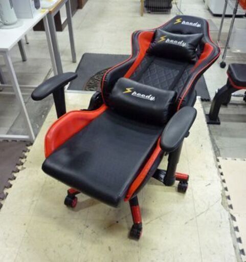SPEEDY ゲーミングチェア ブラック×レッド 幅69cm 高さ調節/リクライニング可能 ハイバックチェア オフィスチェア 札幌市東