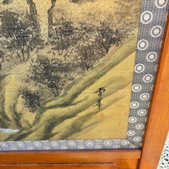 天然木 和風衝立 水墨画 純和風 ついたて パーテーション 和家具 昭和レトロ アンティーク 客間 応接間 玄関 の画像